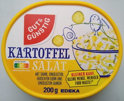 Edeka Kartoffel Salat mit Sahne, eingelegten, gekochten Eiern und eingelegten Gurken