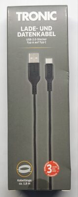 Tronic Lade-/Datenkabel USB-2.0-Stecker Typ A auf Typ C, ca. 1,8 m